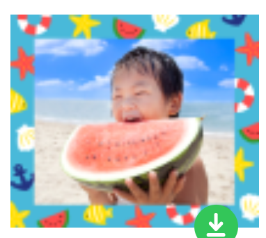 LINEスタンプメーカーフレームスイカ浮き輪スイカを食べる男の子表示